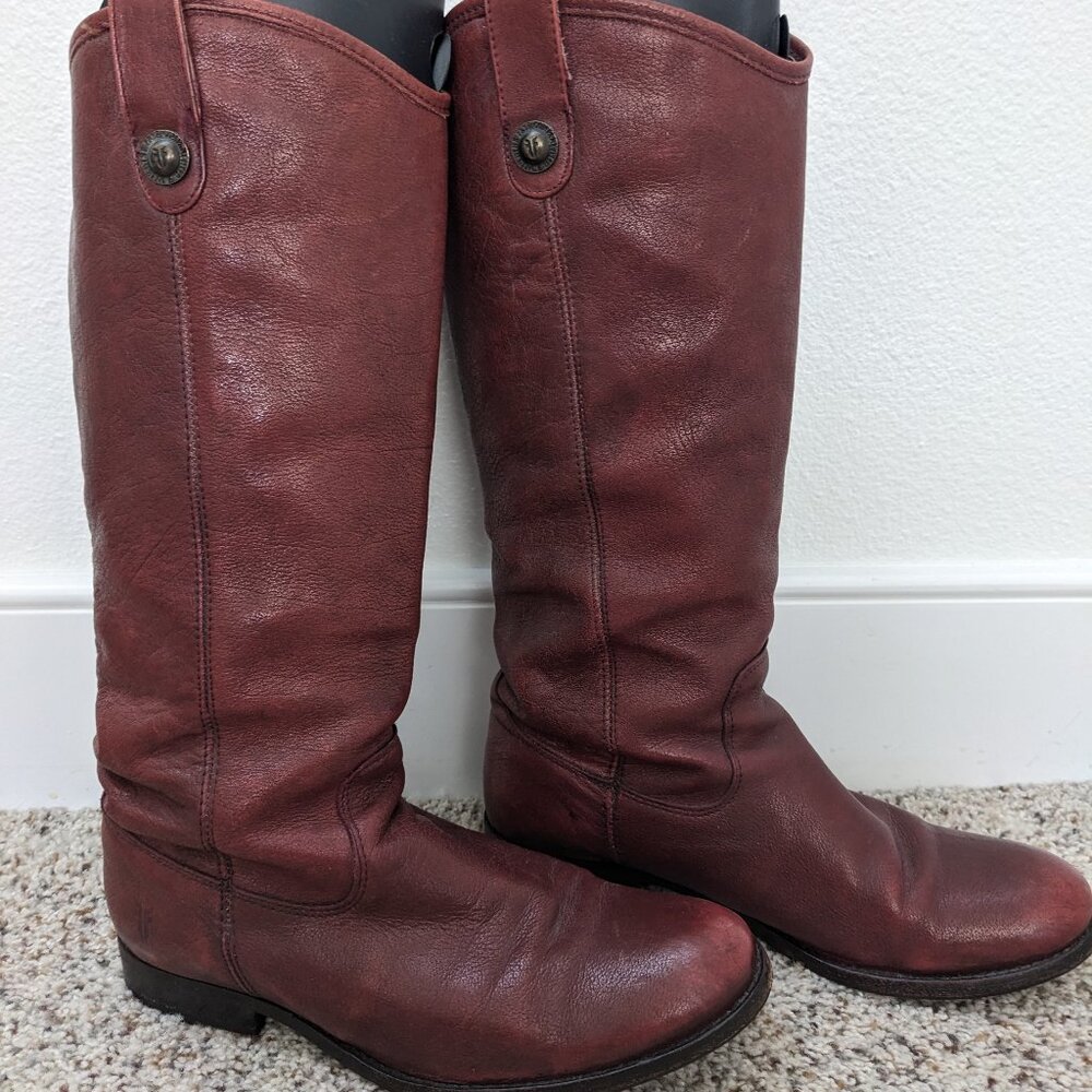 Frye Melissa Button Boot in Redwood (burgundy) leather